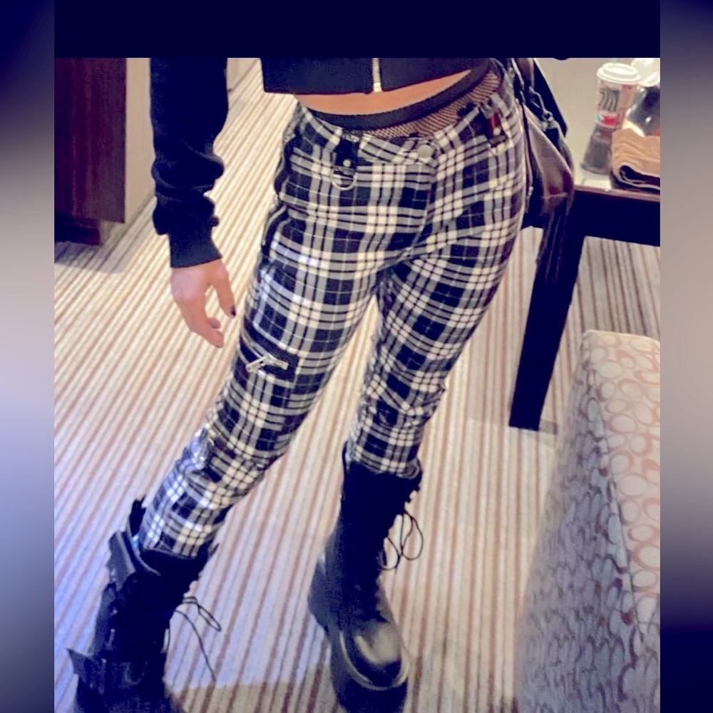 Widow Plaid skinny checkered punk rock bandage pants with staps - Picture 2 of 7